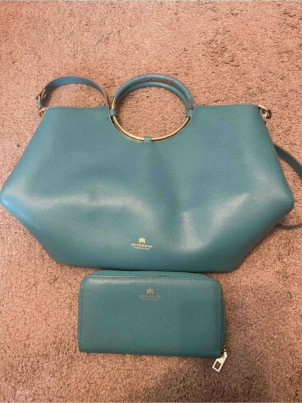 Cuoieria Fiorentina Italy Crossbody Satchel w/ Matching Zipper Wallet